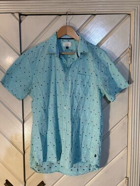 Society Light Blue Short-Sleeve Button-Down Shirt with Dot Print